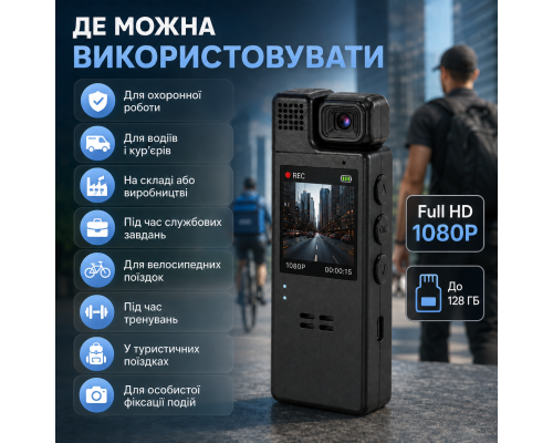 Нагрудна відеокамера BodyCam з датчиком руху і нічним режимом