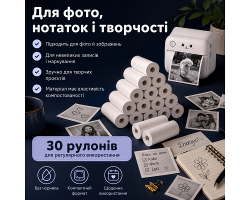 Термопапір для міні-принтера (30 рулонів)