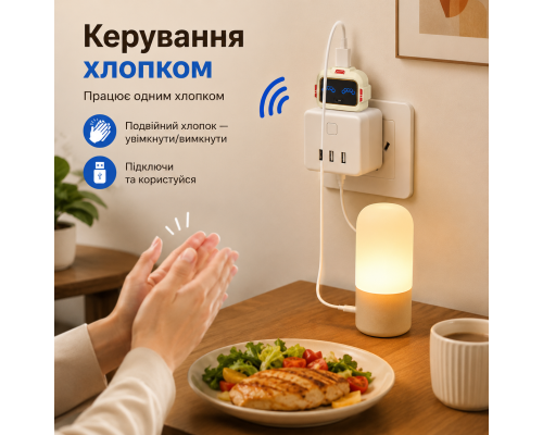 USB вимикач з керуванням хлопком для USB-пристроїв, без Wi-Fi та додатка