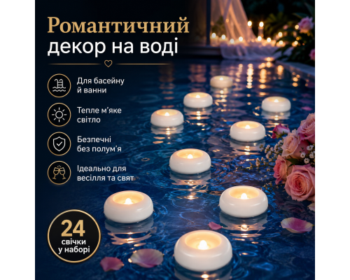 Плаваючі безполуменеві світлодіодні свічки для води (24 шт.)