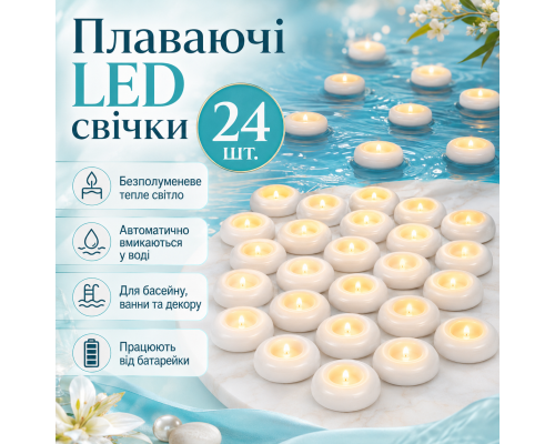 Плаваючі безполуменеві світлодіодні свічки для води (24 шт.)