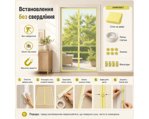 Антимоскітна магнітна сітка на двері із автоматичним закриттям (100×210 см)
