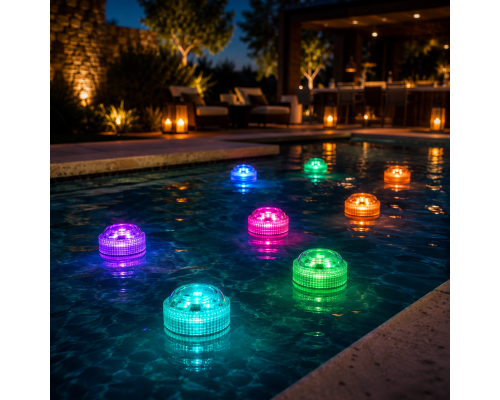 Підводні RGB LED світильники для басейну з пультом, на батарейках, комплект 4 шт