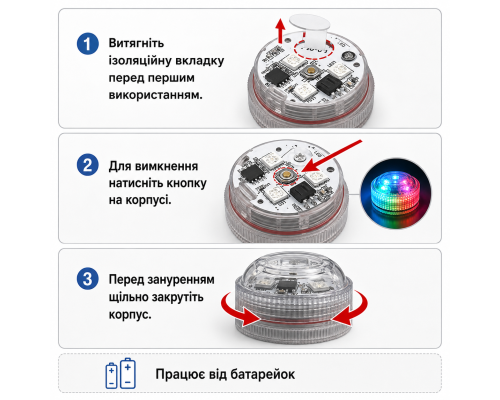 Підводні RGB LED світильники для басейну з пультом, на батарейках, комплект 4 шт