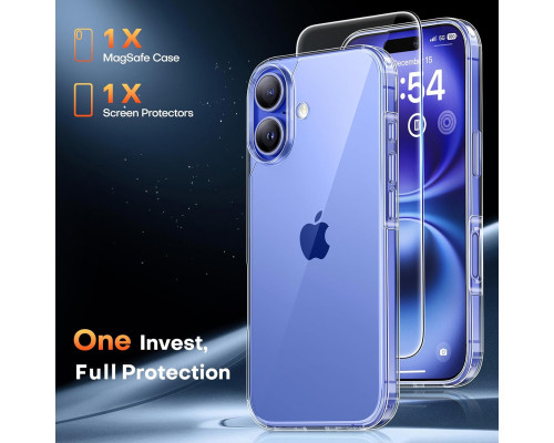 Прозорий чохол TAURI для iPhone 16 Plus із захисним склом у комплекті