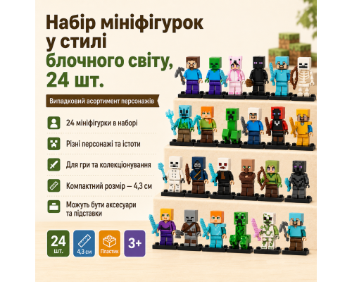 Набір міні-фігурок у стилі блочного світу (Комплект 24шт)