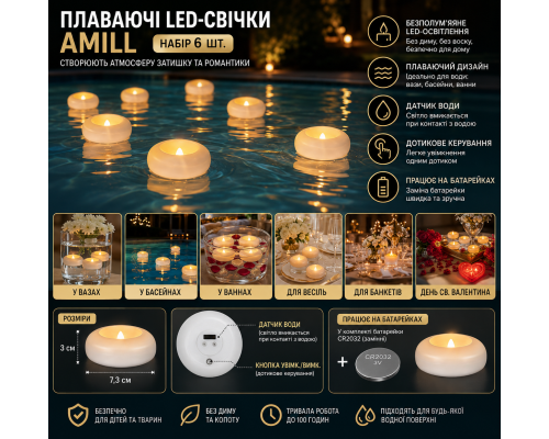 Набір без полум'яних LED свічок для декору (6 шт.)