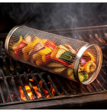 Кошик-гриль BBQ з нержавіючої сталі 30×9 см, вилка та гачок у комплекті