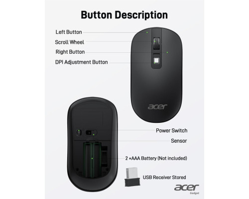 Бездротова комп'ютерна миша Acer OMR242 2.4G з USB-приймачем та 1600 DPI