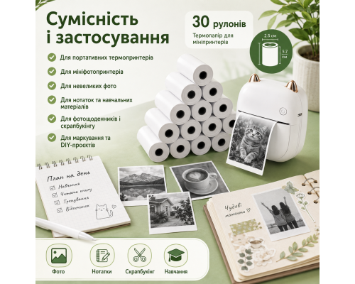 Термопапір для міні-принтера (30 рулонів)