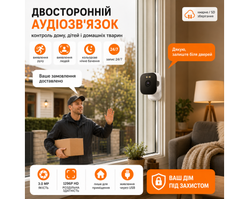 Віконна Wi-Fi камера AntCctv 3 МП 1296P із нічним баченням і двостороннім аудіозв’язком