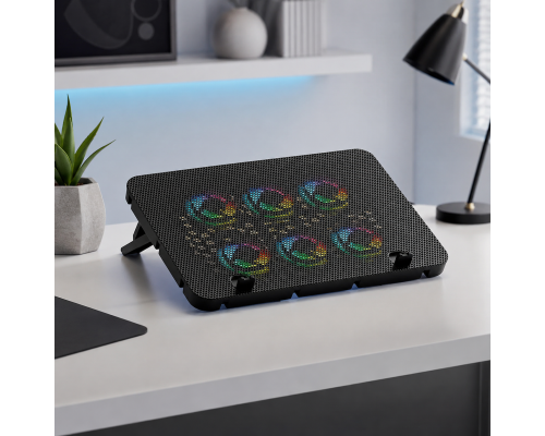 Охолоджуюча підставка для ноутбука з 6 тихими вентиляторами, RGB-підсвіткою, USB та регулюванням швидкості