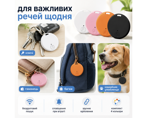 Портативні Bluetooth-трекери з відстеженням місцезнаходження (4 шт.)