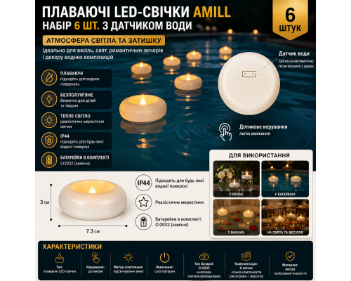 Набір без полум'яних LED свічок для декору (6 шт.)