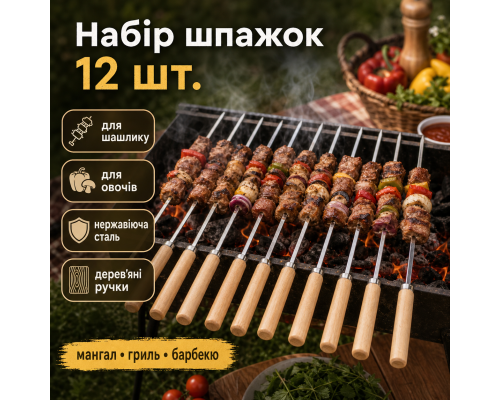 Металеві шпажки з дерев’яною ручкою для мангала