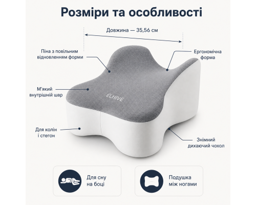 Ортопедична подушка ELHIVE для колін з ефектом пам'яті
