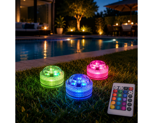 Підводні RGB LED світильники для басейну з пультом, на батарейках, комплект 4 шт