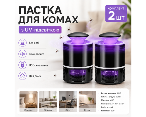 Електрична пастка для комах USB з UV-підсвіткою 365 нм (комплект з 2 шт)