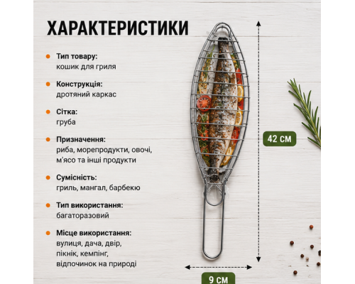 Металева решітка для риби з дротяним каркасом