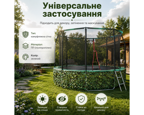 Камуфляжна сітка 3×4 м зелена для затінення, декору та маскування
