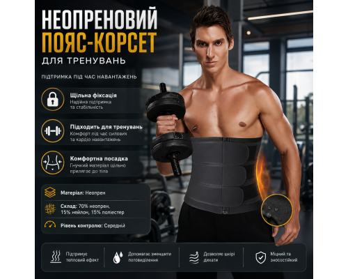 Неопреновий пояс-корсет для тренувань із трьома фіксувальними ременями (розмір XXXL)