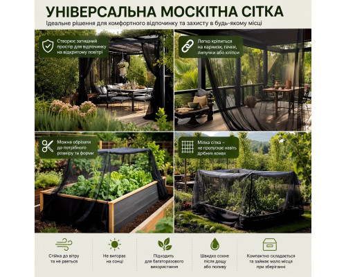 Універсальна захисна москітна сітка Mesh для саду, теплиць та альтанок (розмір - 300 х 1000 см)