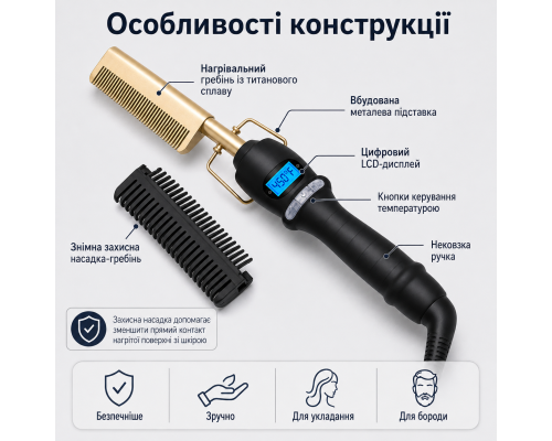 Електричний гребінець-випрямляч UKLISS із цифровим дисплеєм