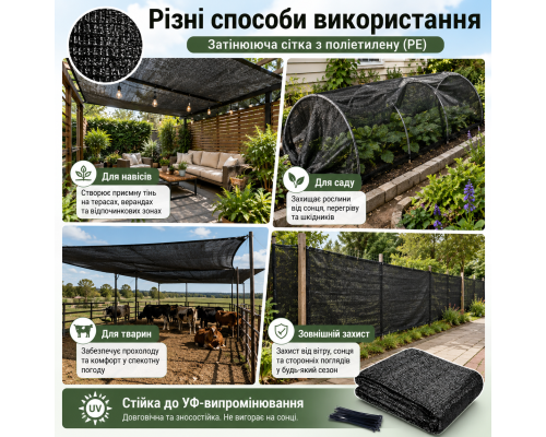 Чорна затінювальна сітка для саду 4×6 м / захисна для рослин і грядок