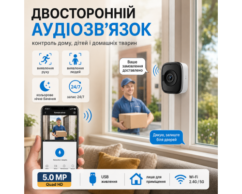 Магнітна віконна Wi-Fi камера 5 МП з нічним баченням та двостороннім аудіозв’язком