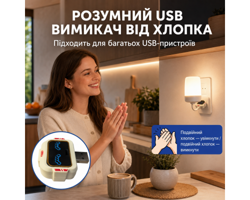 USB вимикач з керуванням хлопком для USB-пристроїв, без Wi-Fi та додатка