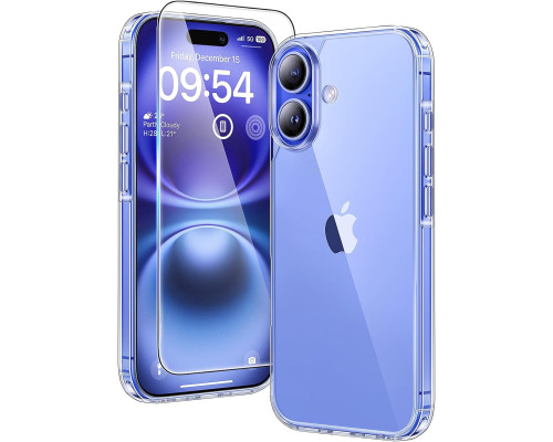 Прозорий чохол TAURI для iPhone 16 Plus із захисним склом у комплекті