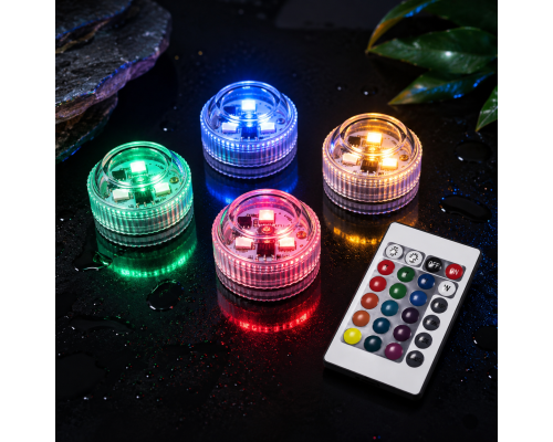 Підводні RGB LED світильники для басейну з пультом, на батарейках, комплект 4 шт