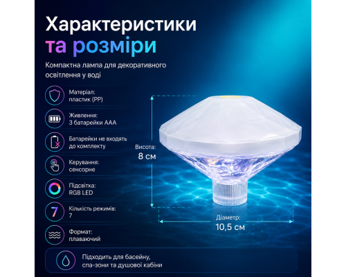 Плаваючий підводний LED світильник для басейну