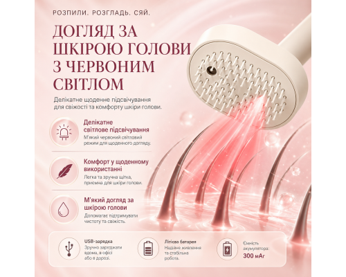 Щітка-спрей для волосся з нанорозпиленням, масажем шкіри голови та USB-зарядкою