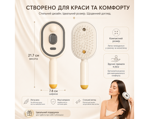 Щітка-спрей для волосся з нанорозпиленням, масажем шкіри голови та USB-зарядкою