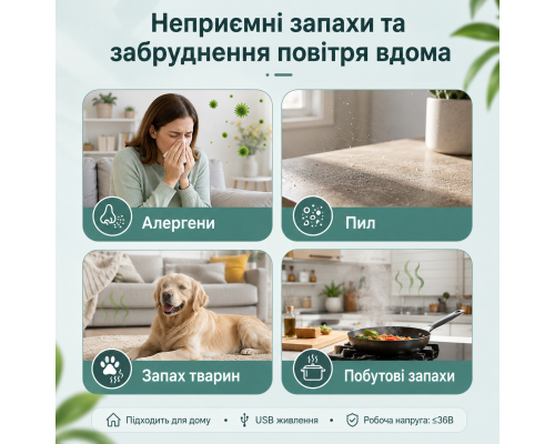 USB очищувач повітря та нейтралізатор запахів для дому, авто і зони тварин