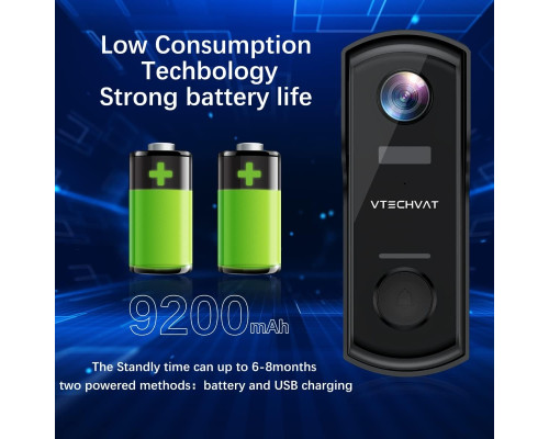 Відеокамера дверного дзвінка з дзвінком Vtechvat, бездротова, нічне бачення, WiFi чорна