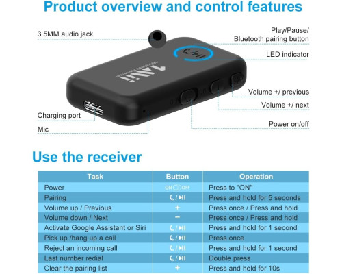 Bluetooth стерео приймач 1Mii Bluetooth Audio Receiver Miilink ML100