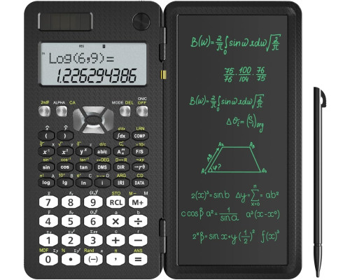 Складаний науковий калькулятор із письмовим планшетом 6,5-дюйма + стилус, чорний