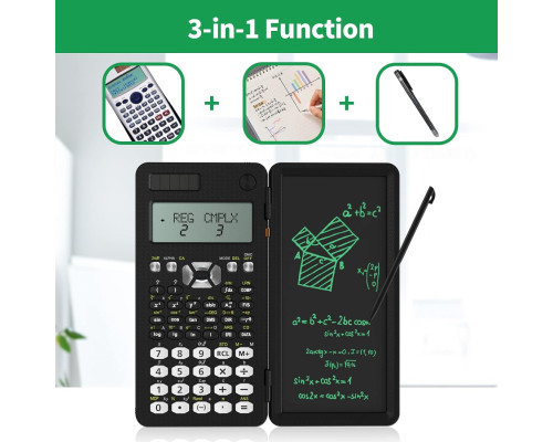 Складаний науковий калькулятор із письмовим планшетом 6,5-дюйма + стилус, чорний