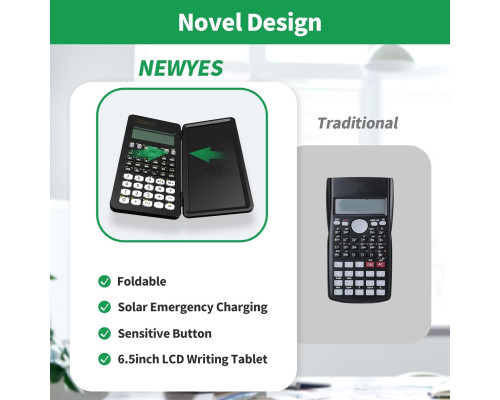 Складаний науковий калькулятор із письмовим планшетом 6,5-дюйма + стилус, чорний