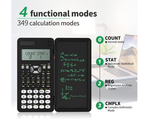 Складаний науковий калькулятор із письмовим планшетом 6,5-дюйма + стилус, чорний