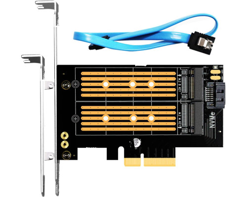 Адаптер GLOTRENDS PA12 Dual M.2 SSD PCIe X4 без радіатора для одного M.2 NVMe SSD та одного M.2 SATA SSD