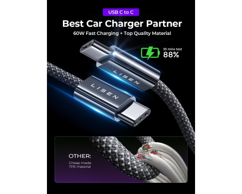 Автомобільний двопортовий зарядний пристрій LISEN USB C