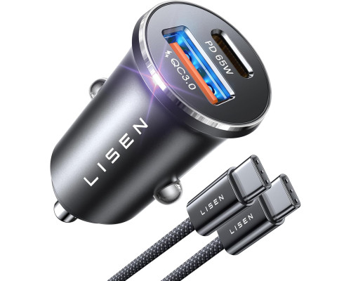 Автомобільний двопортовий зарядний пристрій LISEN USB C