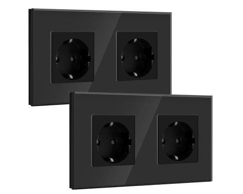 Подвійна USB-розетка BSEED Glass Schuko упаковка з 2 штук чорна