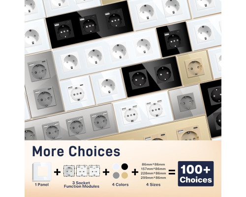 Подвійна USB-розетка BSEED Glass Schuko упаковка з 2 штук чорна