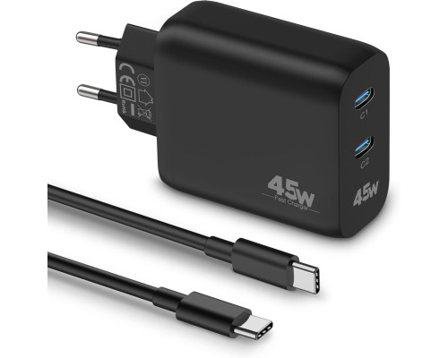 Зарядний пристрій CREAPICO Dual USB C потужністю 45 Вт та кабелем Type C