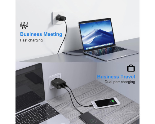 Зарядний пристрій CREAPICO Dual USB C потужністю 45 Вт та кабелем Type C
