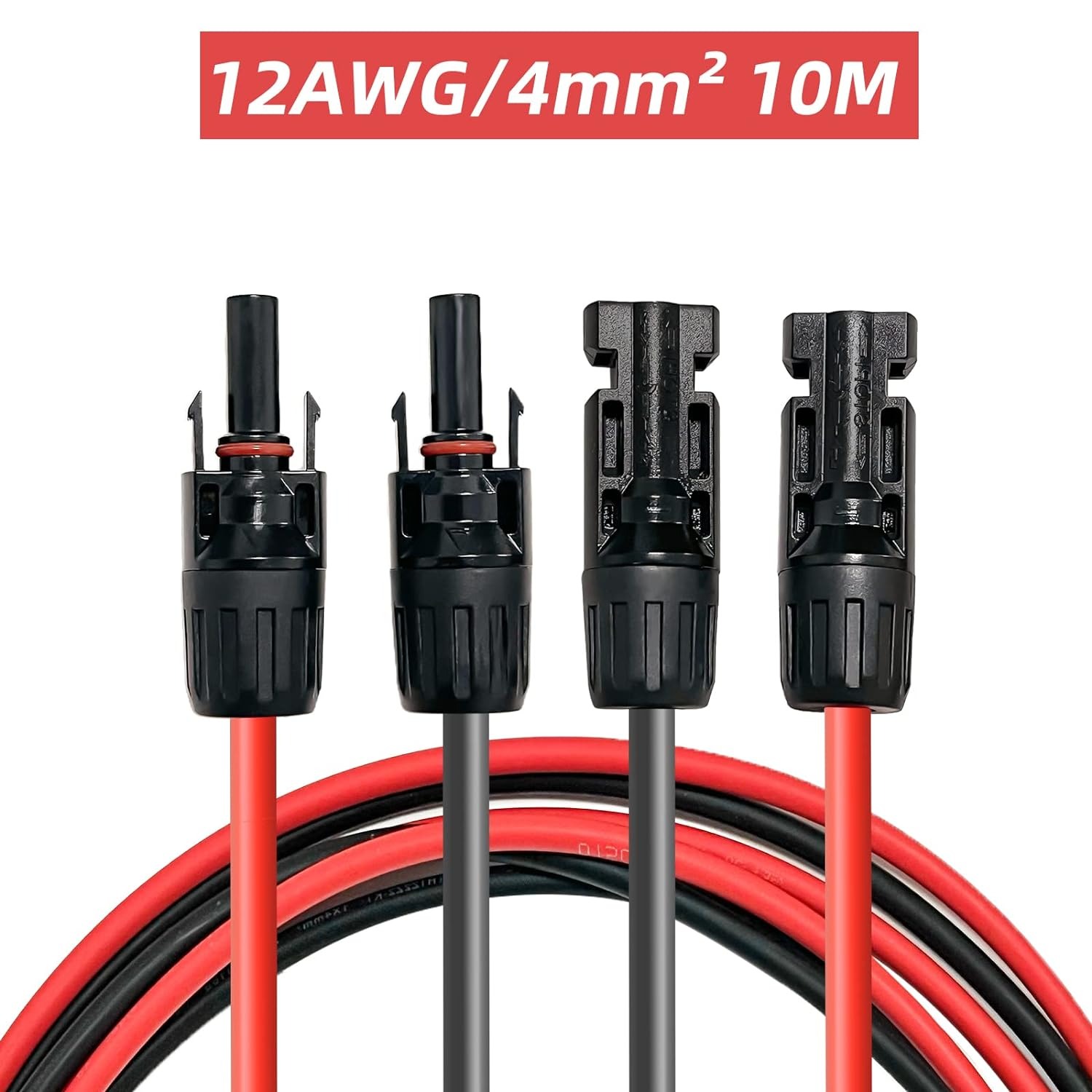 Кабель для сонячних батарей 4 мм²/10 м із встановленою розеткою з обох сторін, червона та чорна лінії